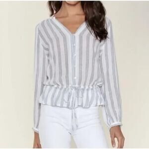 Rails SZ M Marti Cayman Stripe Linen Blouse White Blue